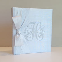 Load image into Gallery viewer, Baby Memory Book - Blue Silk (w/ SILK Bow)