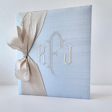 Load image into Gallery viewer, Baby Memory Book - Blue Silk (w/ SILK Bow)