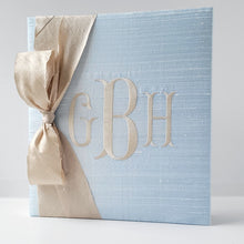Load image into Gallery viewer, Baby Memory Book - Blue Silk (w/ SILK Bow)