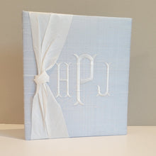 Load image into Gallery viewer, Baby Memory Book - Blue Silk (w/ SILK Bow)
