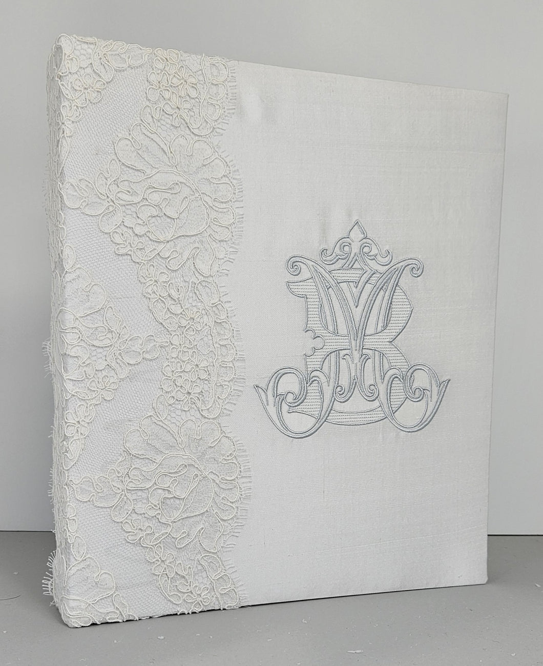 Imperfect Book - Ivory Silk with Lace - custom monogram MB