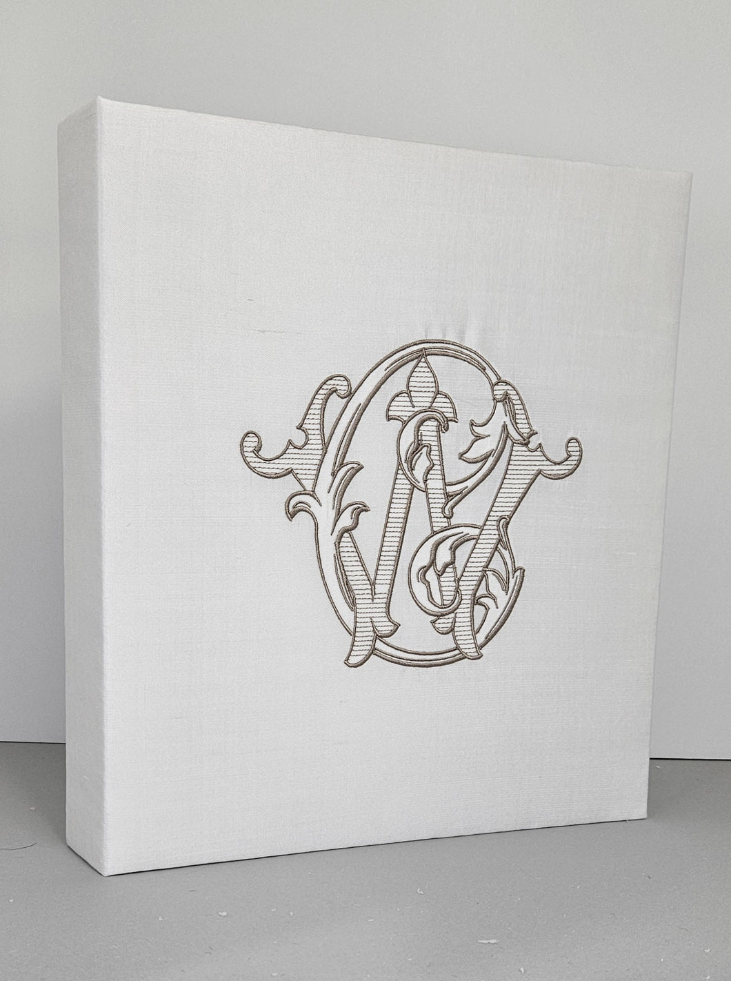 Imperfect Book - Ivory Silk with Custom 2 letter Monogram CW in taupe thread