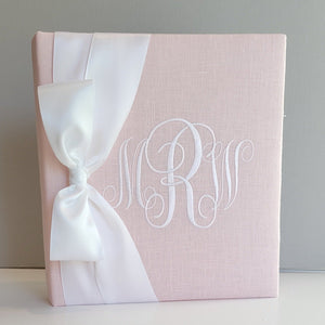 Baby Memory Book - Pink Linen (w/ SATIN Bow)