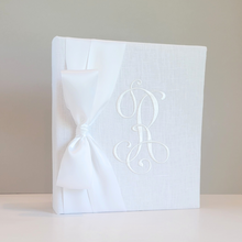 Load image into Gallery viewer, Wedding Memory Book - White Linen (w/ SATIN Bow)
