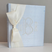 Load image into Gallery viewer, Baby Memory Book - Blue Silk (w/ SATIN Bow)