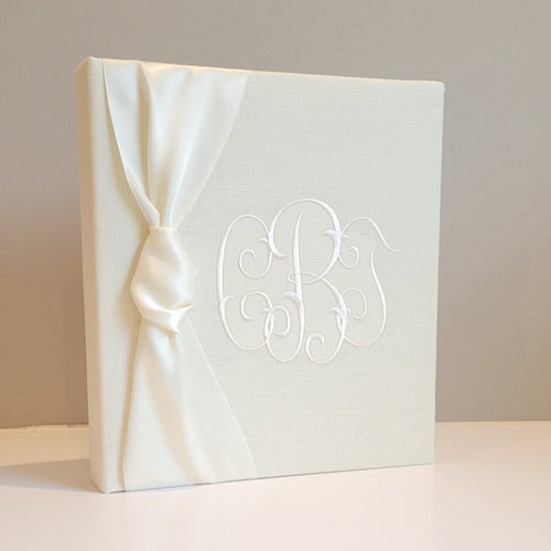 Baby Memory Book - Ivory Linen (w/ SATIN Bow)