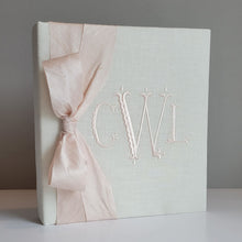 Load image into Gallery viewer, Baby Memory Book - Ivory Linen (w/ SILK Bow)