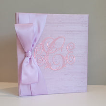 Load image into Gallery viewer, Baby Memory Book - Lavender Silk (w/ SATIN Bow)