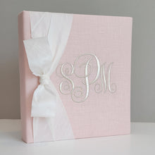 Load image into Gallery viewer, Baby Memory Book - Pink Linen (w/ SILK Bow)