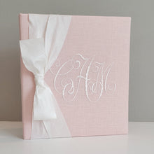 Load image into Gallery viewer, Baby Memory Book - Pink Linen (w/ SILK Bow)