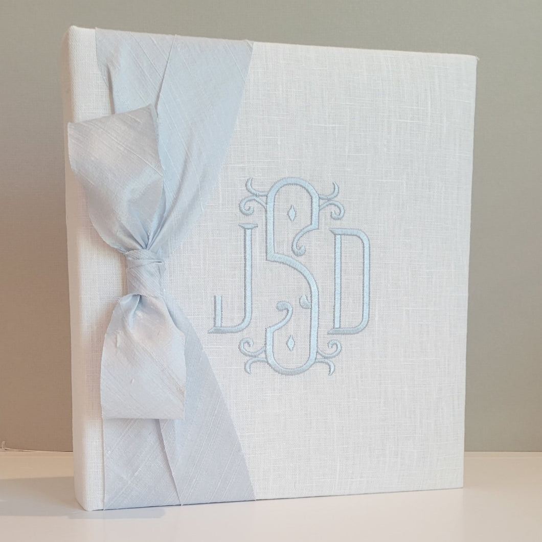 Baby Memory Book - White Linen (w/ SILK Bow)