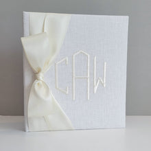 Load image into Gallery viewer, Wedding Memory Book - White Linen (w/ SATIN Bow)