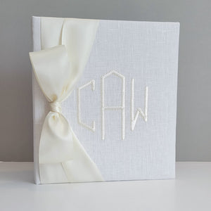 Wedding Memory Book - White Linen (w/ SATIN Bow)